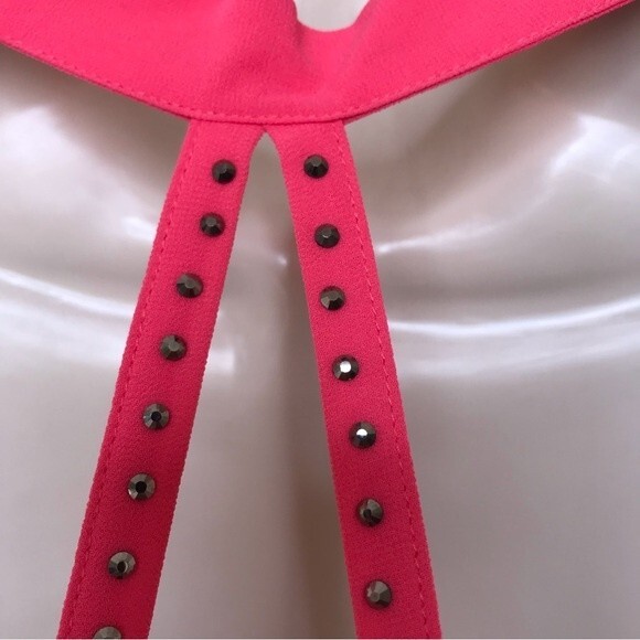 NWOT Naked Zebra Studded T Back Blingy Strappy Hi Low Deep V Coral Dress Medium - Picture 7 of 13